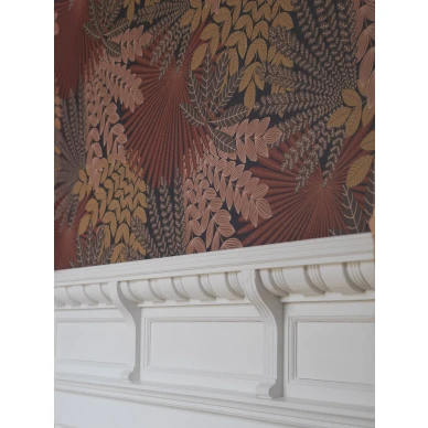 Velvet Leaves tiheakuvioinen ruskea punainen lehtitapetti Borastapeterilta 2259 image