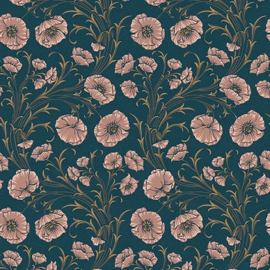 Poppy Flow sininen roosa kukkatapetti Borastapeterilta 2272 image