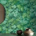 Olohuoneen vihrea lehtitapetti Cole et Sonilta Royal Fernery 113 3009