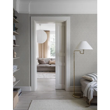 Olohuoneen tapetti Borastapeterilta vaaleanharmaalla ruutukuviolla Fredrik 3280 image