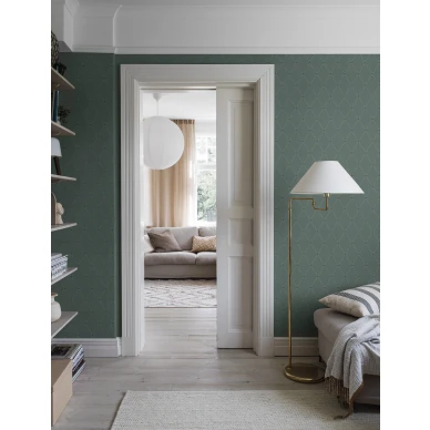 Olohuoneen tapetti Borastapeterilta vihrealla ruutukuviolla Fredrik 3282 image