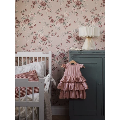 Lastenhuoneen tapetti Borastapeterilta vaaleanpunaisilla ruusuilla Nomi 7484 image