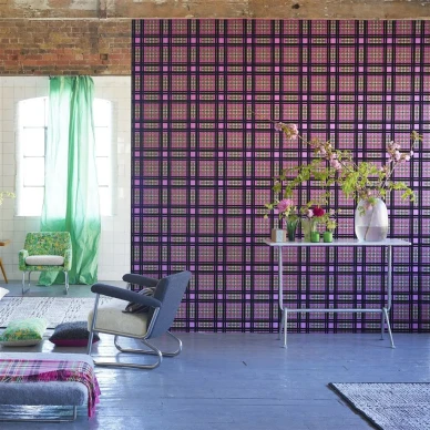 Designers Guildin roosa ruudullinen tapetti Chennai image