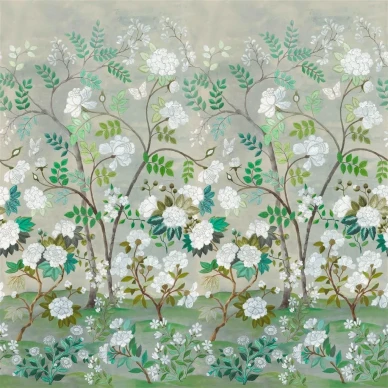 Fleur Orientale vihrea kukkatapetti Designers Guildilta image