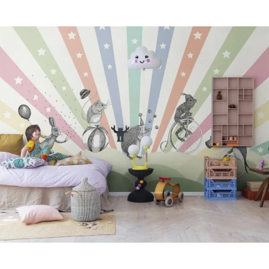 Lastenhuoneen tapetti Circus varikas sirkuskuvio Rebel Wallsilta R18172 image