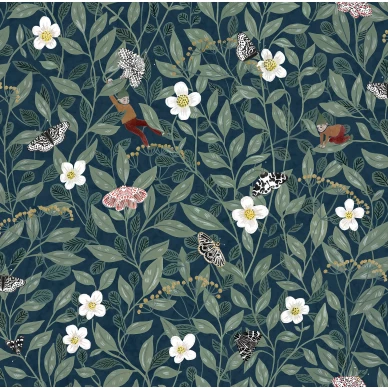 Pixie Shore tummansininen lehtitapetti Rebel Wallsilta R18113 image