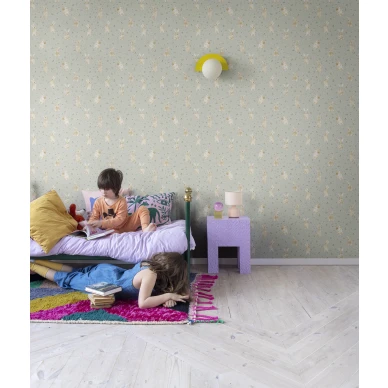 Lastenhuoneen vihrea elaintapetti Bunny Field Rebel Wallsilta R18082 image