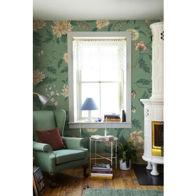 Vihrea olohuoneen tapetti suurella kukkakuviolla Suzanne Sandbergilta S10173 image