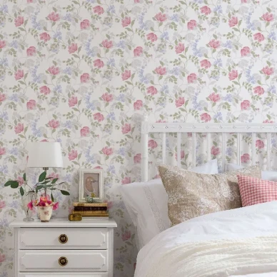 Makuuhuoneen kukkatapetti Durolta vaaleanpunainen Malin 361 04 image