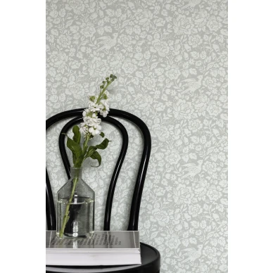 Valkoinen tapetti tihealla kukkakuviolla Durolta Jenny 678 01 image