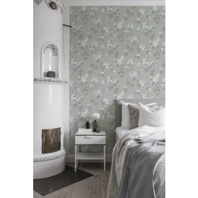 Harmaa kukkatapetti makuuhuoneeseen Durolta Karin 679 01 image