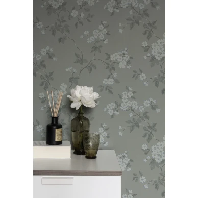 Romanttinen harmaa kukkatapetti Karin Durolta 679 01 image