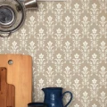 Beige keittiotapetti Durolta kuviollinen Hudiksvalls Teater 037 20
