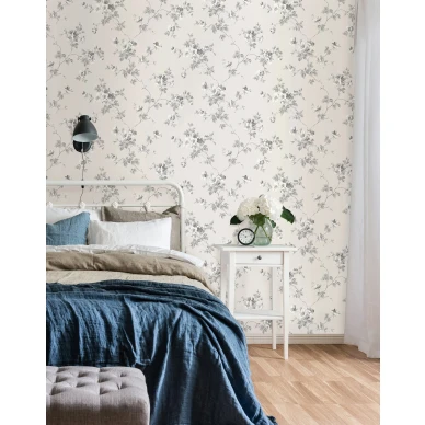 Duron harmaa makuuhuoneentapetti romanttisella kukkakuviolla 387 02 image