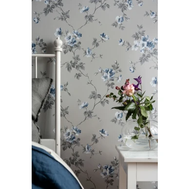 Duron harmaa sininen kukkatapetti Kristina 387 04 image