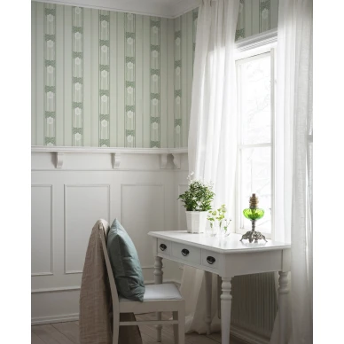 Vanhanaikainen vihrea raidallinen tapetti Durolta 697 03 Ramsjo image