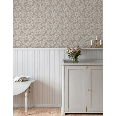 Beige vanhanaikainen kukkatapetti Durolta Hogstatorpet 695 02 image