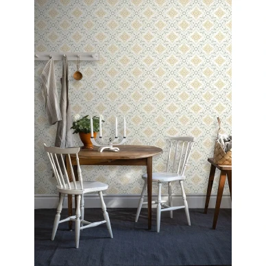 Keltainen sapluunatapetti Durolta Dahlstromskagarden 686 01 image