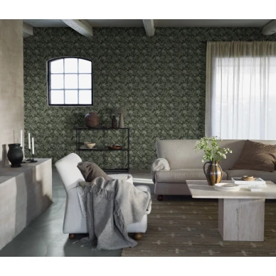 Olohuoneen tapetti Borastapeterilta vihrealla kukkakuviolla Lindskog 3950 image