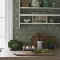 Vihrea tapetti keittioon Borastapeterilta trelliskuviolla 4165