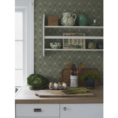 Vihrea tapetti keittioon Borastapeterilta trelliskuviolla 4165 image