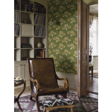 Olohuoneen vanhanaikainen tapetti Haga vihrealla alkuperaisella varilla Borasilta 4167 image
