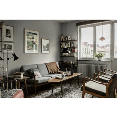 Olohuoneen retrotapetti harmaalla geometrisella kuviolla Angby Borastapetilta 4178 image