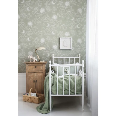 Vihrea tapetti lastenhuoneeseen Littlephantilta Happy Cloud 1573 image