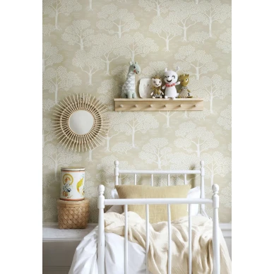 Keltainen tapetti puukuviolla Woodland Notes Littlephantilta 1569 image