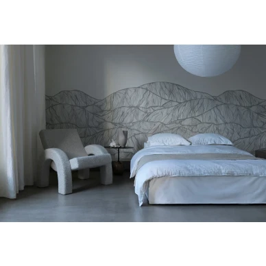 Makuuhuoneen tapetti Mountain 9464w graafisella vuoristokuviolla Borastapeterilta image