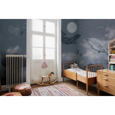 Mielikuvituksellinen lastenhuoneen tapetti Whales in the sky Borastapeterilta 9457w image