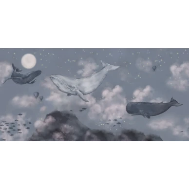 Whales In The Sky sininen valastapetti Borastapeterilta 9457w koko kuvio image