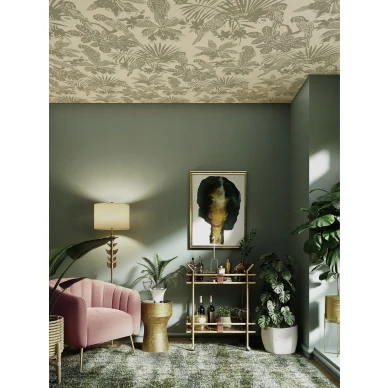 Vihrea tapetti kattoon Parrot lehtikuviolla Borastapeterilta 9444w image