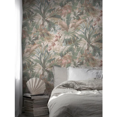 Makuuhuoneen lehtitapetti Palm Leaf 9442w Borastapeterilta image
