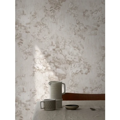Vanhanaikainen kukkatapetti beigena Blossom Mini 9406w Borastapeterilta image