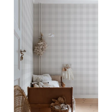 Lastenhuoneen tapetti harmailla ruuduilla Lykke S10212 Sandbergilta image
