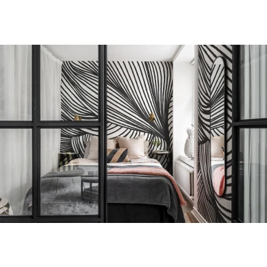 Mustavalkoinen tapetti makuuhuoneeseen Opulence Lines R18597 Rebel Wallsilta image