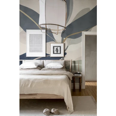 Makuuhuoneen sininen lehtitapetti Rebel Wallsilta Ruby R18391 image