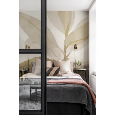 Makuuhuoneen tapetti suurella lehtikuviolla Rebel Wallsilta Ruby R18392 image