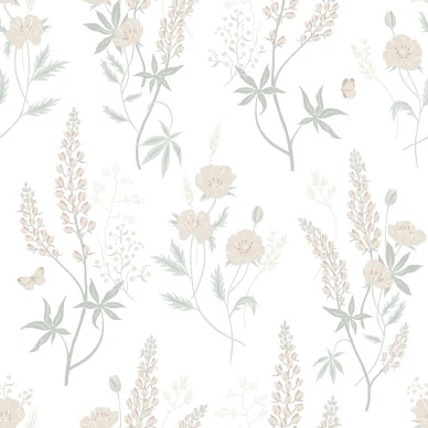 Emma valkoinen kukkatapetti Sandbergilta S10183 image