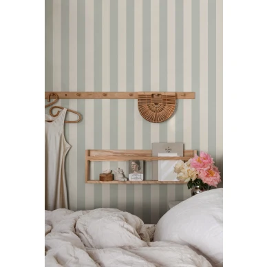 Vihrea raitatapetti makuuhuoneeseen Sandbergilta Sam S10199 image