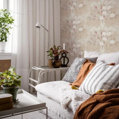 Olohuoneen beige tapetti Durolta Strandang 614 01 image