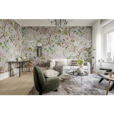 Roosa olohuoneen tapetti kukkakuviolla Rebel Wallsilta Grandiflora R19335 image