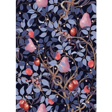 Fruit Garden liila puutapetti Rebel Wallsilta R19276 koko kuvio image