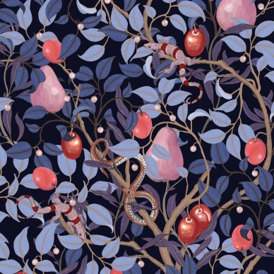 Fruit Garden liila puutapetti Rebel Wallsilta R19276 image