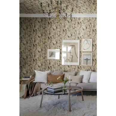 Beige lehtitapetti kattoon No Time To Waste Rebel Wallsilta R19273 image