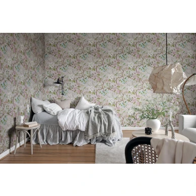 Makuuhuoneen vaaleanpunainen kukkatapetti Petit FloraRebel Wallsilta R19263 image