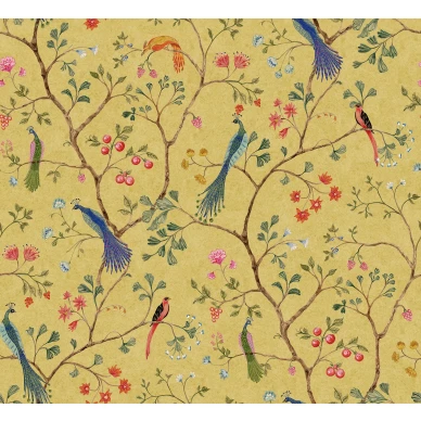 Songbirds keltainen lintutapetti Rebel Wallsilta R19249 koko kuvio image