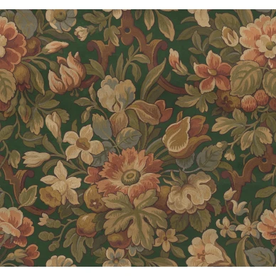 Vintage Flora vihrea monivarinen kukkatapetti Rebel Wallsilta R19238 koko kuvio image