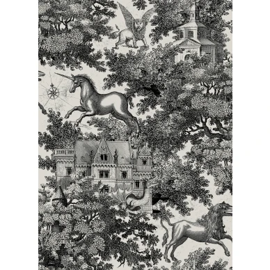 Fairy Tale Castle grafiitinharmaa linnantapetti Rebel Wallsilta R19228 koko kuvio image